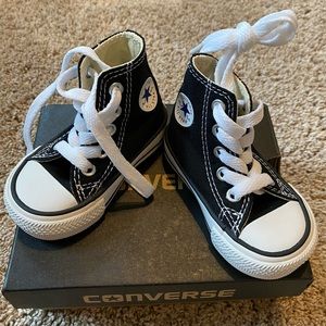 Black baby converse high top sneakers, size 2